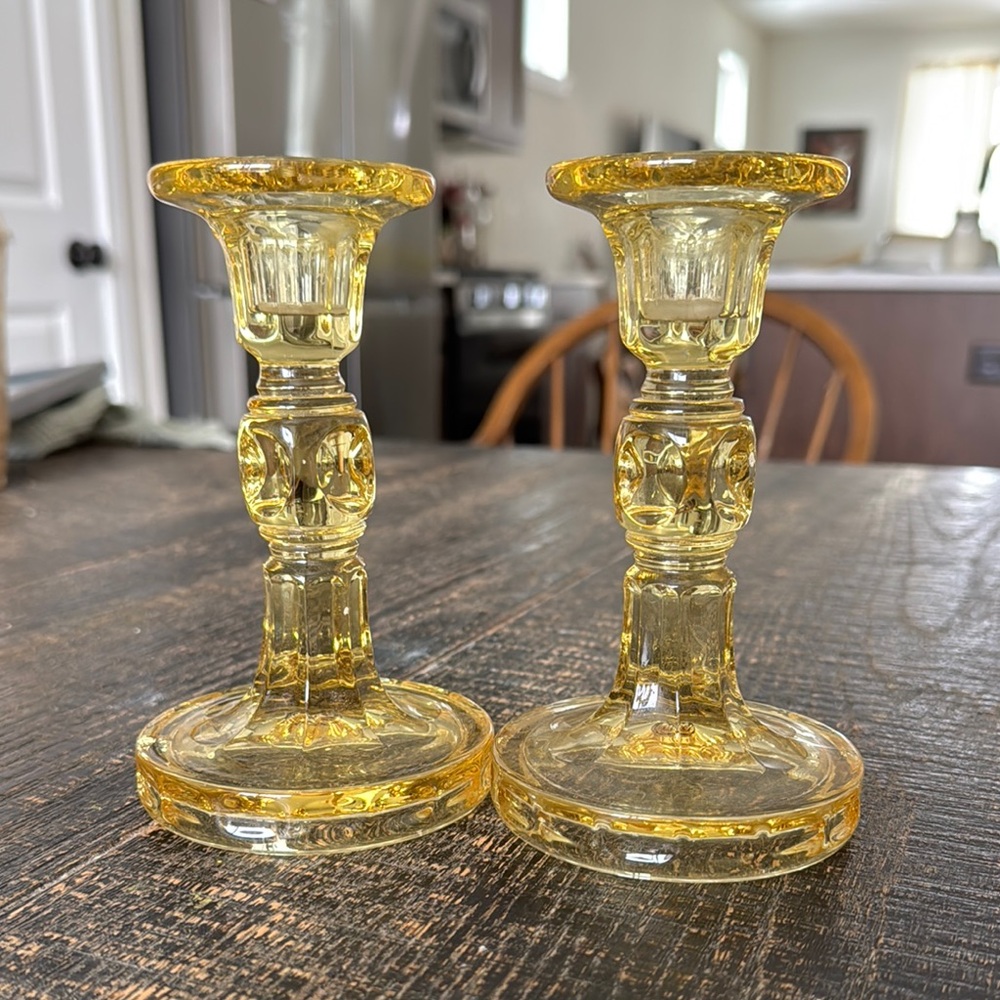 Fostoria Yellow Glass Candle Holders